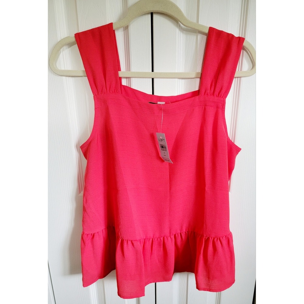 Loft PM Ann Taylor Women's Orange‎ Ruffle Hem Cami Tank Top Blouse Babydoll NWT